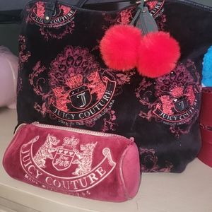 Juicy couture black and red tote w/ mini barrel case